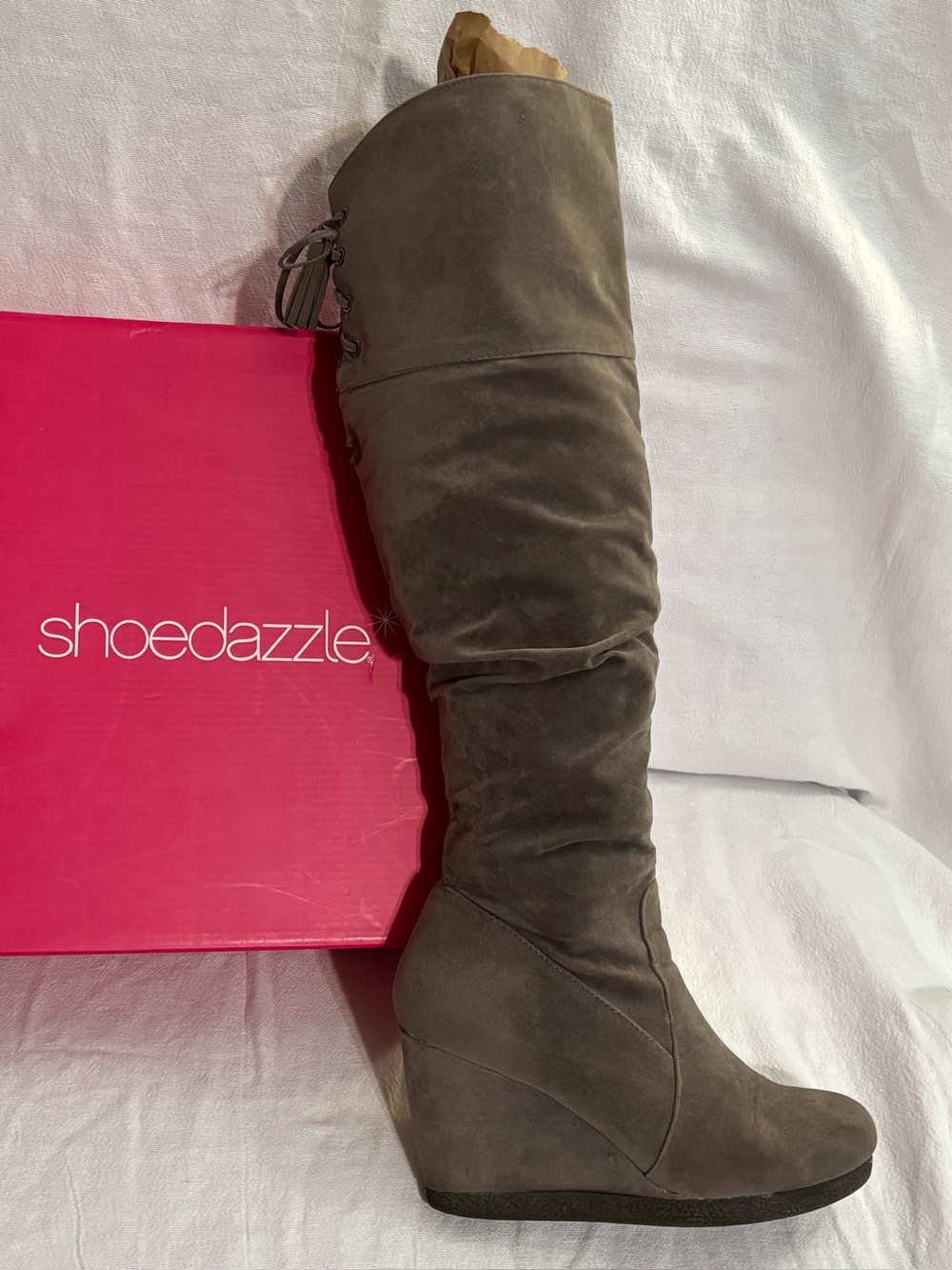 Smokey Grey Faux Suede Wedge Boots